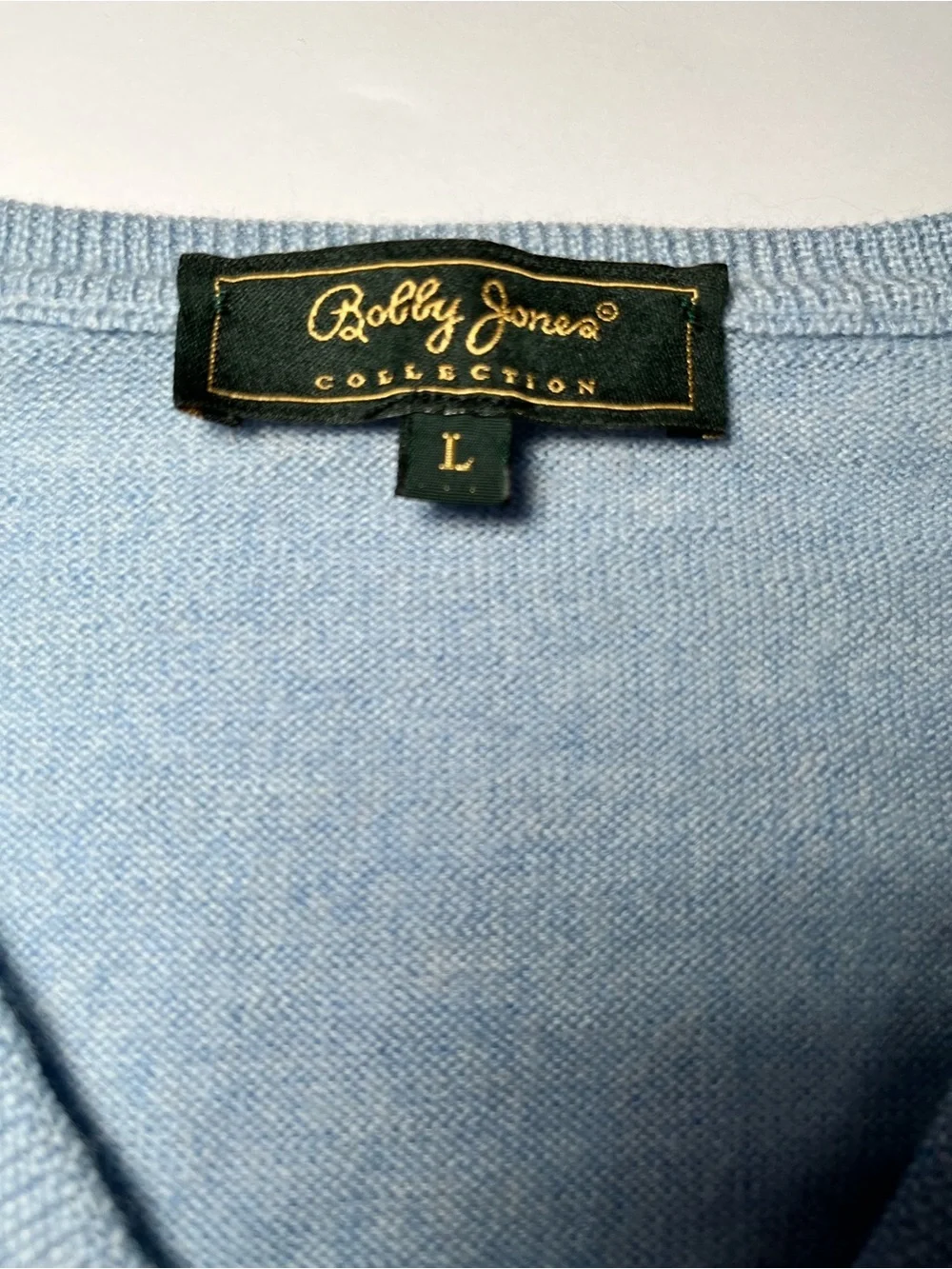 Bobby Jones Blue Merino Wool V-Neck Sweater Size Large Made in Italy